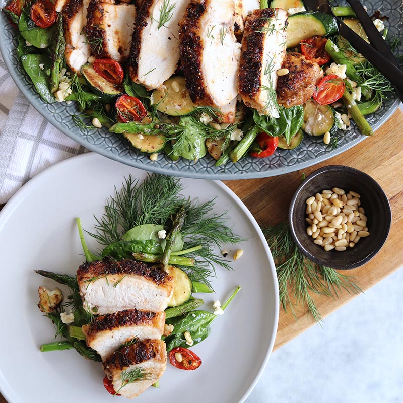 Roast Chicken with Charred Vegetable Salad